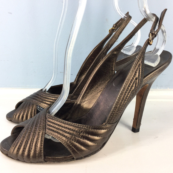 GUCCI Brown Bronze slingback heels 8 Formal - Picture 2 of 6